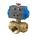 3 Way Direct Mount T-Ported Brass NPT Ball Valve Double Acting Pneumatic Actuator Bonomi 8P0129